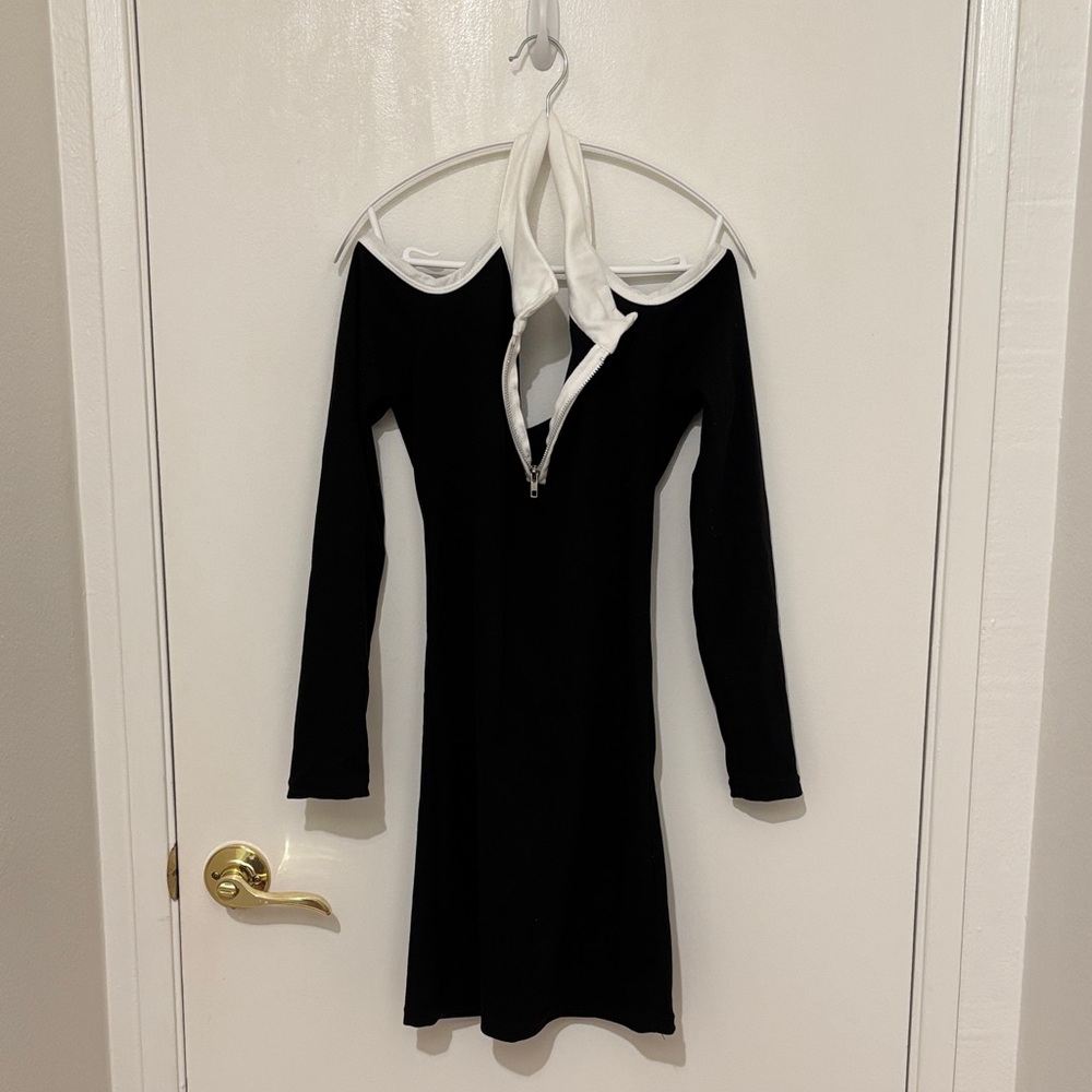 Elegant Black and White Off-Shoulder Dress